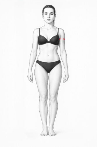 Oberarmweite: über die stärkste Stelle des Oberarms