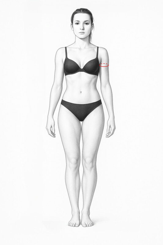 Oberarmweite: über die stärkste Stelle des Oberarms