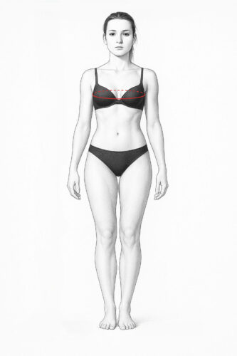 Oberweite: über die stärkste Stelle der Brust