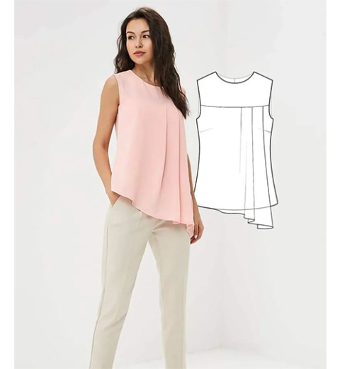 4698 - Ärmellose Bluse mit Falten